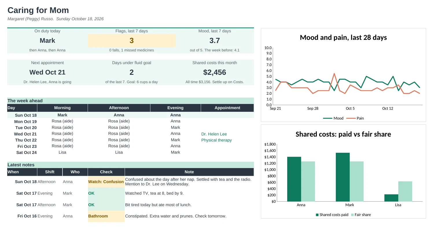 Family Caregiver Pro: Dashboard tab